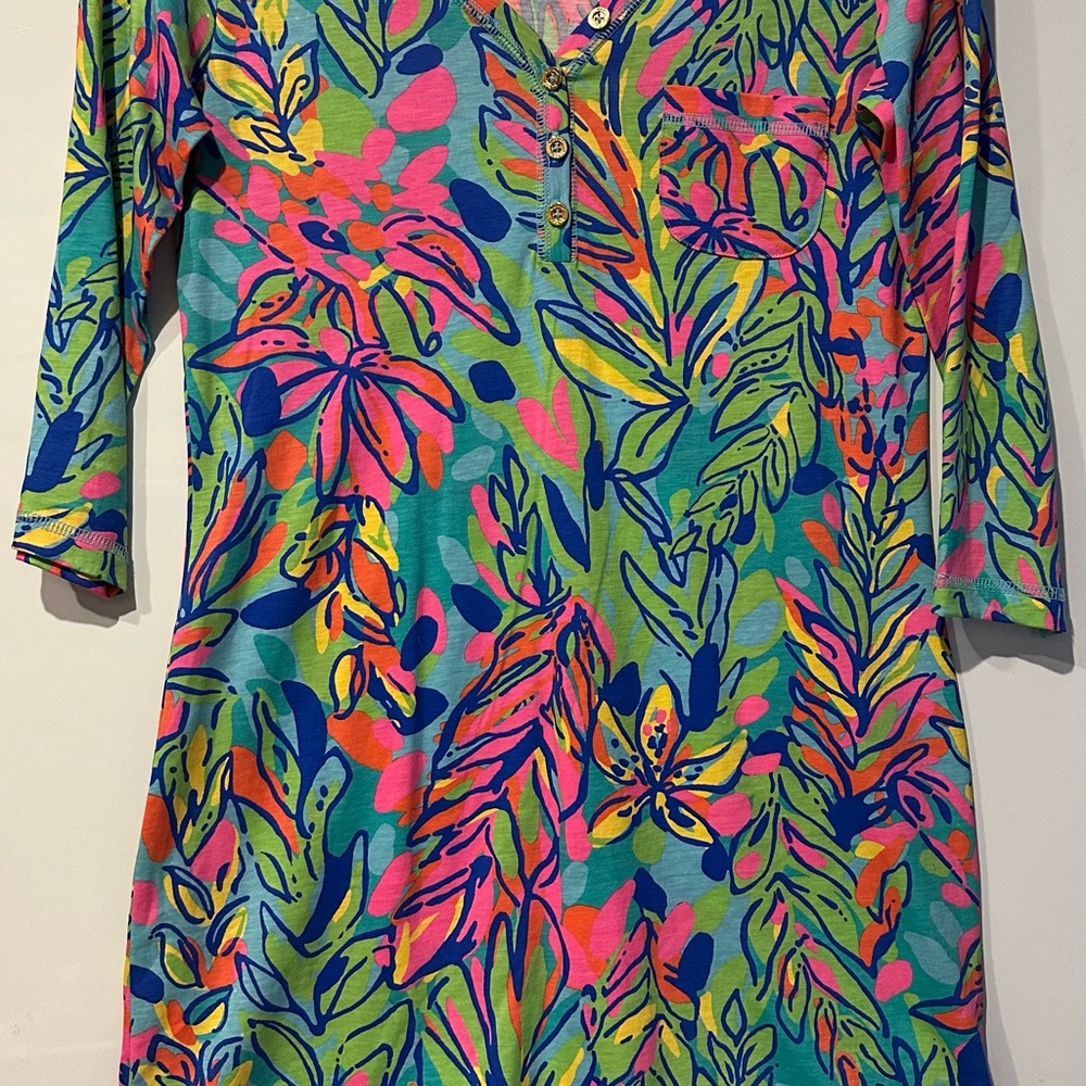 NWOT Lilly Pulitzer Multi Hot Spot Fluorescent Green Blue Palmetto Mini Dress Sm